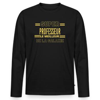 Meilleur de la galaxie PROFESSEUR - T-shirt manches longues Premium bio Homme - noir - Devant - Nico (187cm)