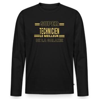 Meilleur de la galaxie TECHNICIEN - T-shirt manches longues Premium bio Homme - noir - Devant - Nico (187cm)