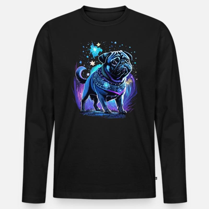 Mitternachtszauber Mops Hund - Männer Premium Bio Langarmshirt - Schwarz