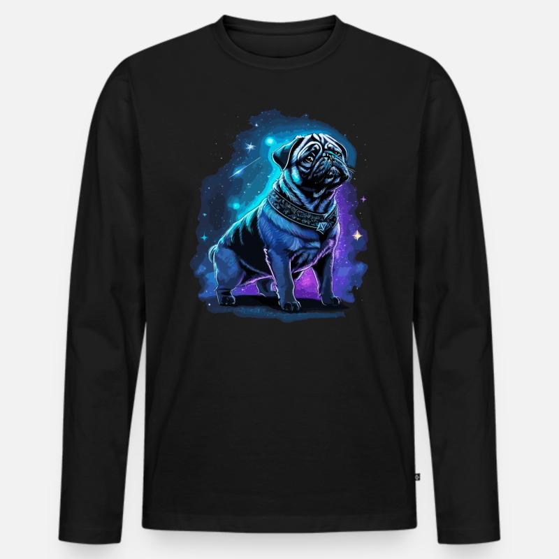 Neon Mops Hund Mitternachtszauber - Männer Premium Bio Langarmshirt - Schwarz