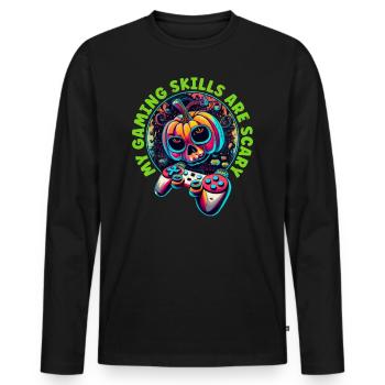 Halloween Gamer Controller Pumpkin Skull Gaming - Men's Premium Organic Long Sleeve Shirt - black - Front - Nico (187cm)