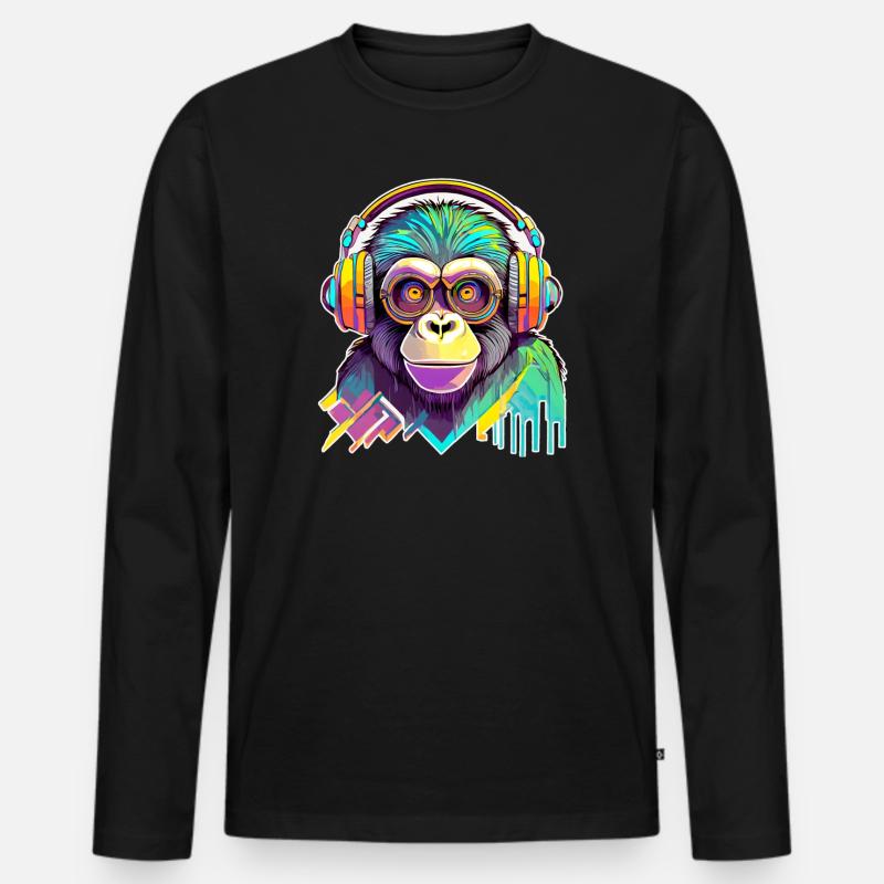 Musik Affe - Männer Premium Bio Langarmshirt - Schwarz