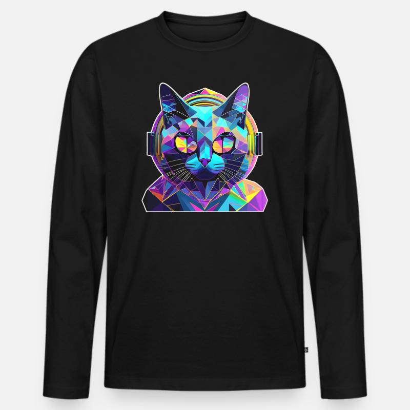 Musik Katze - Männer Premium Bio Langarmshirt - Schwarz
