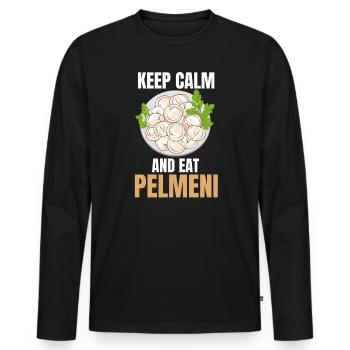 Keep Calm And Eat Pelmeni Mulmeni Cadeau - T-shirt manches longues Premium bio Homme - noir - Devant - Nico (187cm)