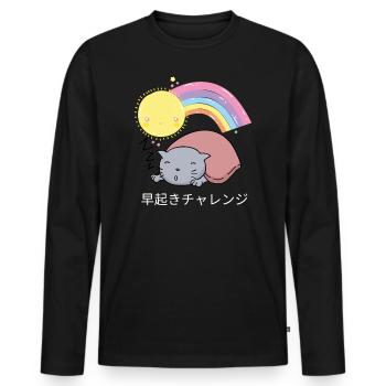 Wake Up Challenge Early Ranger Kawaii Chat - T-shirt manches longues Premium bio Homme - noir - Devant - Nico (187cm)