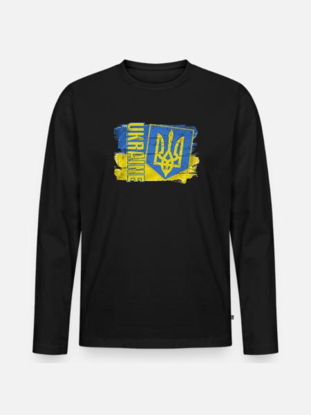 Oekraïne Oekraïense Vlag Trident Wapenschild - Mannen Premium Bio shirt met lange mouwen - zwart