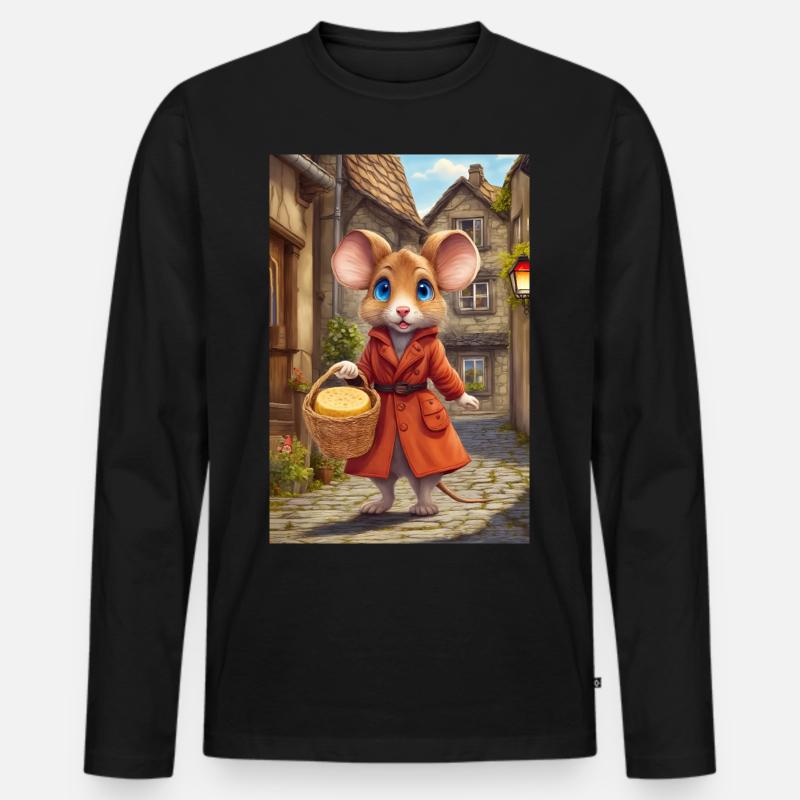 Maus mit ihrem Käse - Männer Premium Bio Langarmshirt - Schwarz