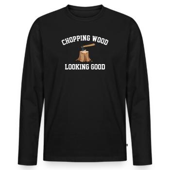 chopping wood, logging lumberjack - Men's Premium Organic Long Sleeve Shirt - black - Front - Nico (187cm)