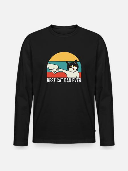 Vintage Best Cat Dad Daddy Retro - Männer Premium Bio Langarmshirt - Schwarz