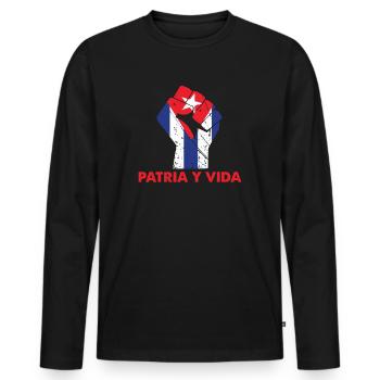 Free Patria Y Vida Cuba Libre Flag Flagge - Männer Premium Bio Langarmshirt - Schwarz - Vorne - Nico (187cm)