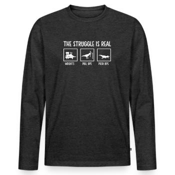 Dino The struggle is real funny T-Rex gym workout - T-shirt manches longues Premium bio Homme - anthracite chiné - Devant - Nico (187cm)