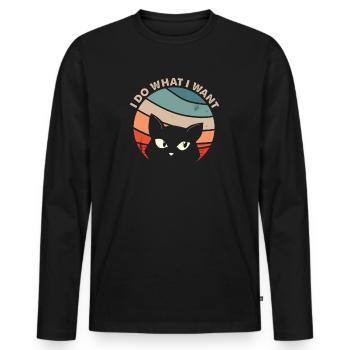 Vintage I Do What I Want Lovers Cat Retro - Men's Premium Organic Long Sleeve Shirt - black - Front - Nico (187cm)
