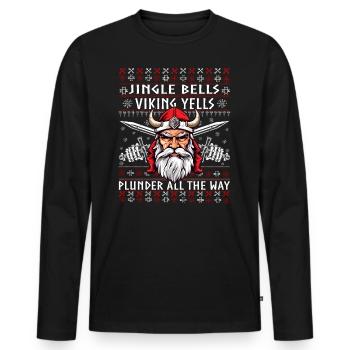 Drôle Jingle Bells Viking Noël Pull moche - T-shirt manches longues Premium bio Homme - noir - Devant - Nico (187cm)
