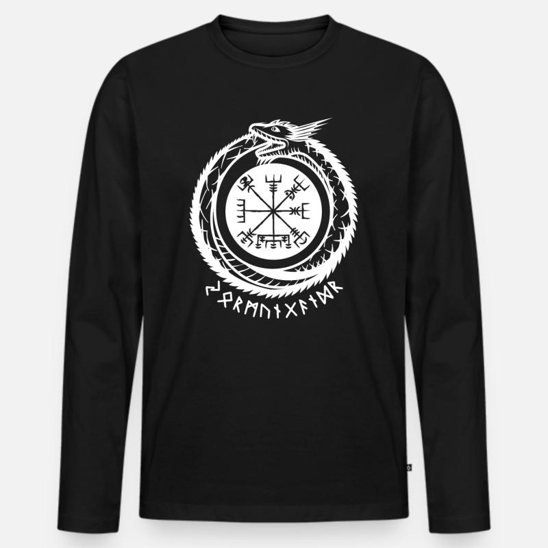 Jörmungandr mit Wikinger Kompass - Männer Premium Bio Langarmshirt - Schwarz