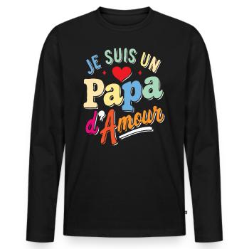 Belle idée cadeau je suis un papa d'amour - T-shirt manches longues Premium bio Homme - noir - Devant - Nico (187cm)