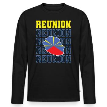 Gift idea flag map Reunion Island 974 - Men's Premium Organic Long Sleeve Shirt - black - Front - Nico (187cm)