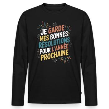 Idée cadeau humour drôle pour nouvel année - T-shirt manches longues Premium bio Homme - noir - Devant - Nico (187cm)