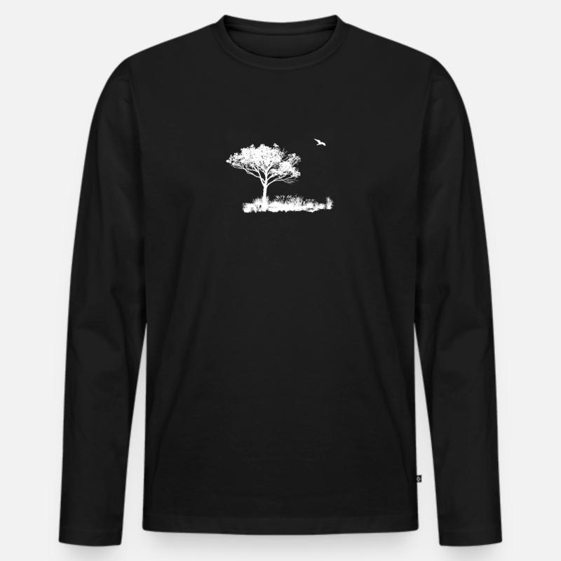 Einsamer Baum- und Vogelflug - Männer Premium Bio Langarmshirt - Schwarz