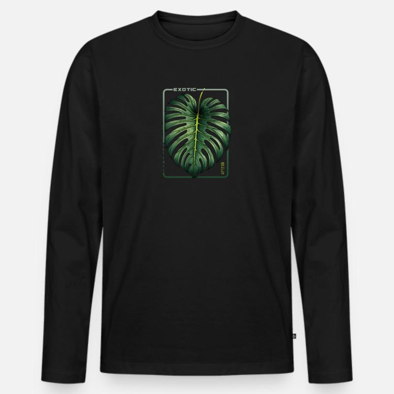 Exotischer Überfluss Monstera-Blatt - Männer Premium Bio Langarmshirt - Schwarz