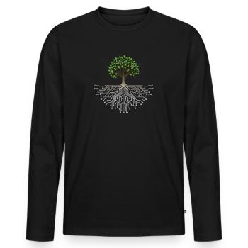 Arbre technologique : Fusion de la nature et de la technologie - T-shirt manches longues Premium bio Homme - noir - Devant - Nico (187cm)