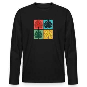 Retro Monstera Blatt Gitter - Männer Premium Bio Langarmshirt - Schwarz - Vorne - Nico (187cm)