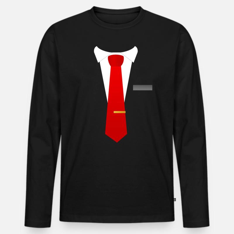 Rote Krawatte Anzug - Männer Premium Bio Langarmshirt - Schwarz