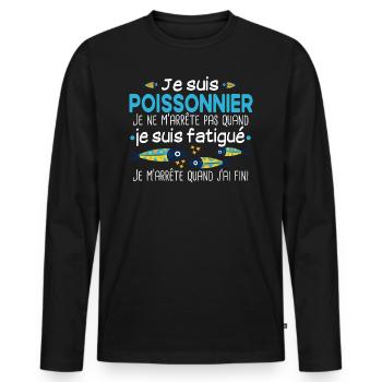 Poissonnier poisson métier cadeau humour - T-shirt manches longues Premium bio Homme - noir - Devant - Nico (187cm)