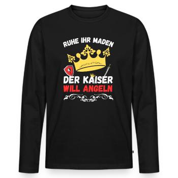Ruhe ihr Maden der Kaiser will angeln - Männer Premium Bio Langarmshirt - Schwarz - Vorne - Nico (187cm)