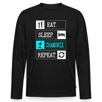 Manger dormir Chamonix répéter station de ski souvenir - T-shirt manches longues Premium bio Homme - noir - Devant - Nico (187cm)