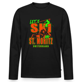 Skigebiet St. Moritz Skifahren in den Schweizer Alpen Souvenir - Männer Premium Bio Langarmshirt - Schwarz - Vorne - Nico (187cm)