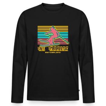 Skigebiet St. Moritz Skifahren in den Schweizer Alpen Souvenir - Männer Premium Bio Langarmshirt - Schwarz - Vorne - Nico (187cm)