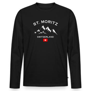 Skigebiet St. Moritz Skifahren in den Schweizer Alpen Souvenir - Männer Premium Bio Langarmshirt - Schwarz - Vorne - Nico (187cm)