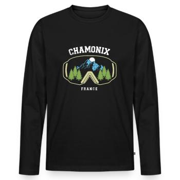 Chamonix Ski Resort French Alps Skiing Souvenir - Men's Premium Organic Long Sleeve Shirt - black - Front - Nico (187cm)