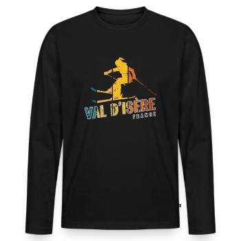 Skigebiet Val D'Isère Französische Alpen Souvenir - Männer Premium Bio Langarmshirt - Schwarz - Vorne - Nico (187cm)