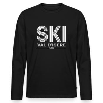 Skigebiet Val D'Isère Französische Alpen Souvenir - Männer Premium Bio Langarmshirt - Schwarz - Vorne - Nico (187cm)