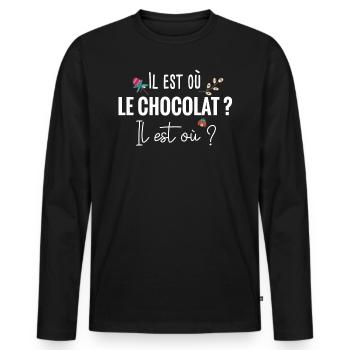Chocolat Paques Humour Chocolatier Noel Gourmand - T-shirt manches longues Premium bio Homme - noir - Devant - Nico (187cm)
