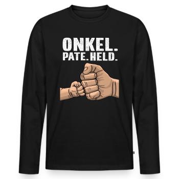 Onkel, Pate, Held, T Shirt, Geschenk - Männer Premium Bio Langarmshirt - Schwarz - Vorne - Nico (187cm)