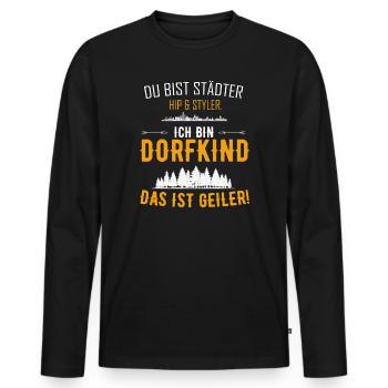 Ich bin Dorfkind das ist geiler - Männer Premium Bio Langarmshirt - Schwarz - Vorne - Nico (187cm)