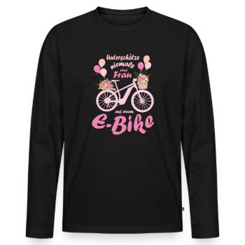 Dames E-Bike Vélo femme Vélo Pedelec - T-shirt manches longues Premium bio Homme - noir - Devant - Nico (187cm)
