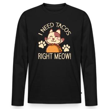 Cat Lover Tacos Kitten Taco Enthusiast - Men's Premium Organic Long Sleeve Shirt - black - Front - Nico (187cm)