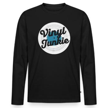 Vinyl Junkie Turntable Record Player 33 RPM Music - Men's Premium Organic Long Sleeve Shirt - black - Front - Nico (187cm)