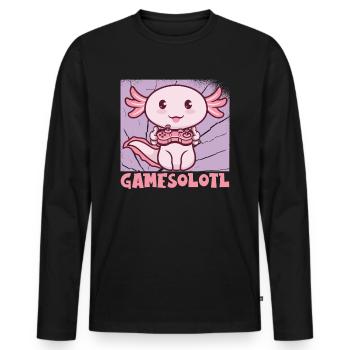 Gamesolotl Cute Kawaii Axolotl - Men's Premium Organic Long Sleeve Shirt - black - Front - Nico (187cm)