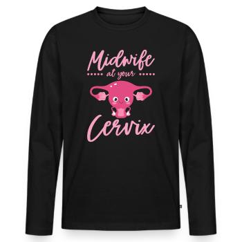 Midwife At Your Cervix Birth Assistant OB Nurse - Men's Premium Organic Long Sleeve Shirt - black - Front - Nico (187cm)