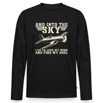 And Into The Sky Pilot Flying Airplane Flight - Men's Premium Organic Long Sleeve Shirt - black - Front - Nico (187cm)