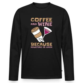 Coffee Wine Adulting Drinking Adult - Men's Premium Organic Long Sleeve Shirt - black - Front - Nico (187cm)