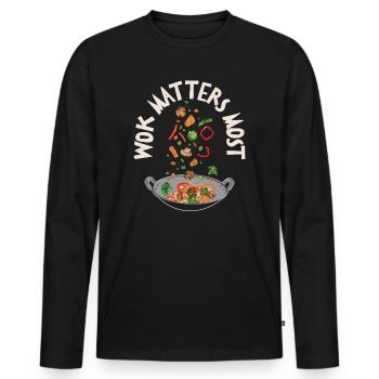 Wok Cuisine asiatique Cuisiner des plats - T-shirt manches longues Premium bio Homme - noir - Devant - Nico (187cm)
