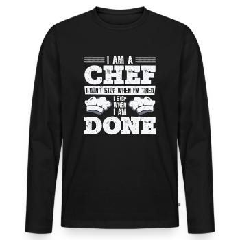 Chef Cuisine Repas Chefs culinaires - T-shirt manches longues Premium bio Homme - noir - Devant - Nico (187cm)
