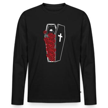 Gothic Skull Roses Death Grave Aesthetic Dark - Männer Premium Bio Langarmshirt - Schwarz - Vorne - Nico (187cm)