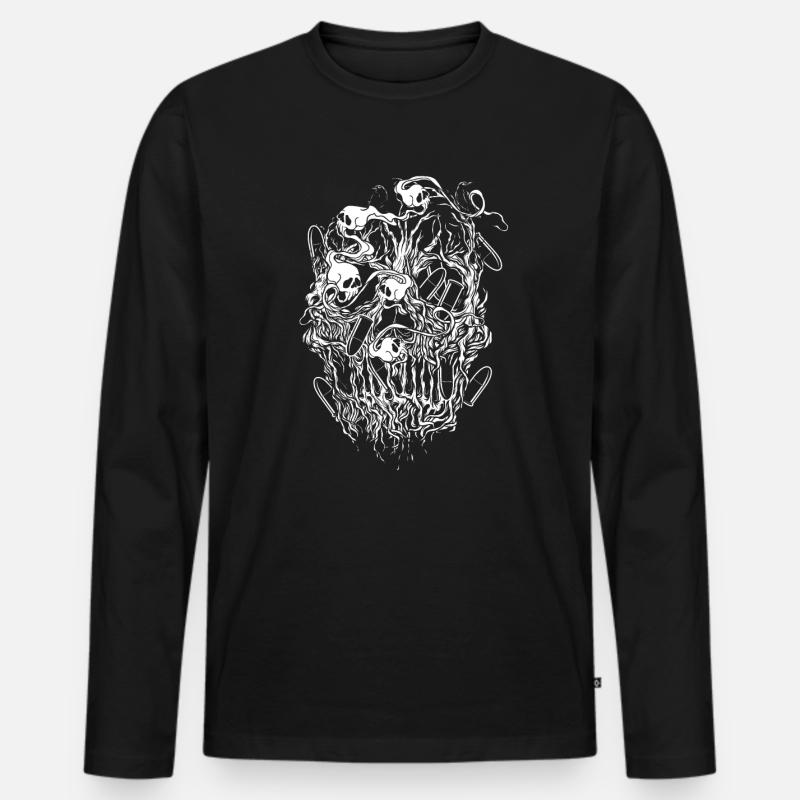 Bullets and Skull Roses Aesthetic Dripping Pattern - Männer Premium Bio Langarmshirt - Schwarz