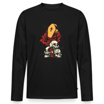 Gothic Skull Roses Death Grave Aesthetic Dark - Männer Premium Bio Langarmshirt - Schwarz - Vorne - Nico (187cm)